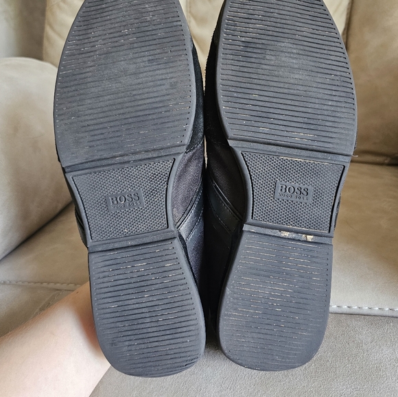 Hugo BOSS Black Suede Leather Logo classic retro sneakers size 42 - Picture 7 of 11